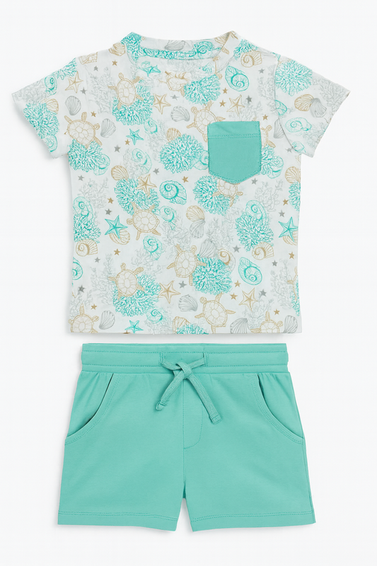 Short-Sleeved Pocket Shirt and Shorts Set | Marine
