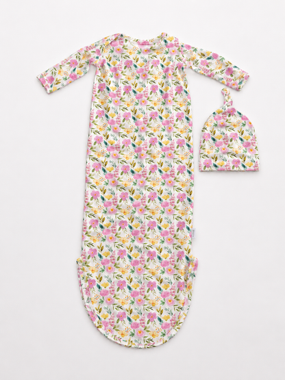 Knotted Gown and Hat Set | Yellow Floral