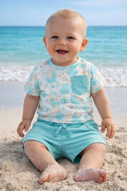 Short-Sleeved Pocket Shirt and Shorts Set | Marine