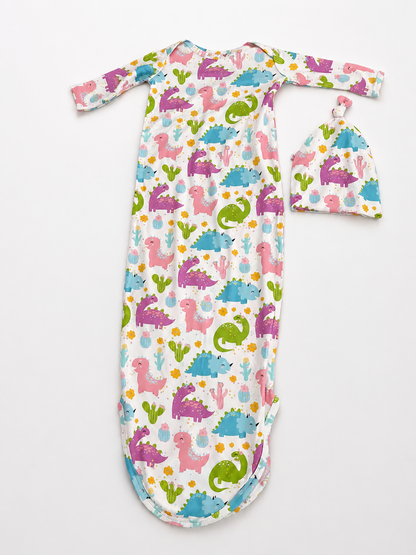 Knotted Gown and Hat Set | Colourful Dinosaurs