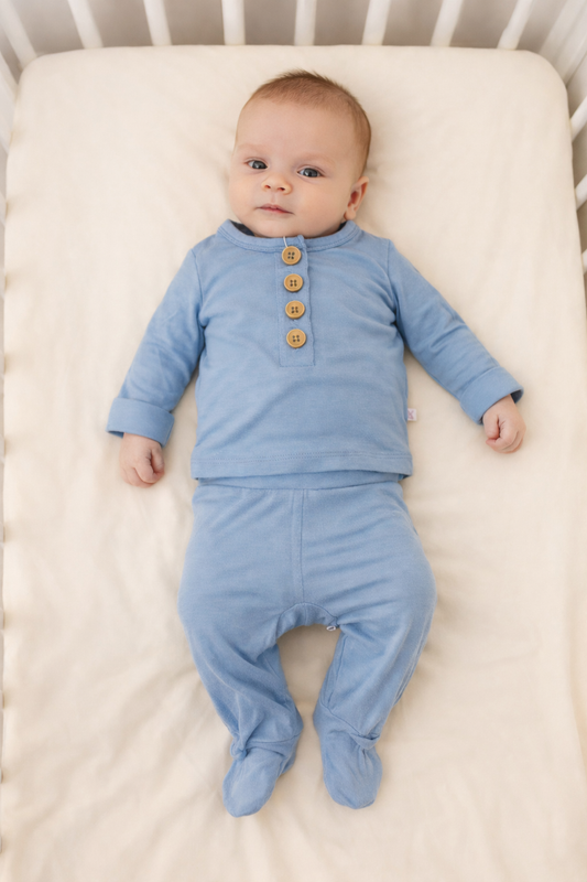 Long-Sleeved Buttoned Top with Footed Pants Set | Glacier Lake