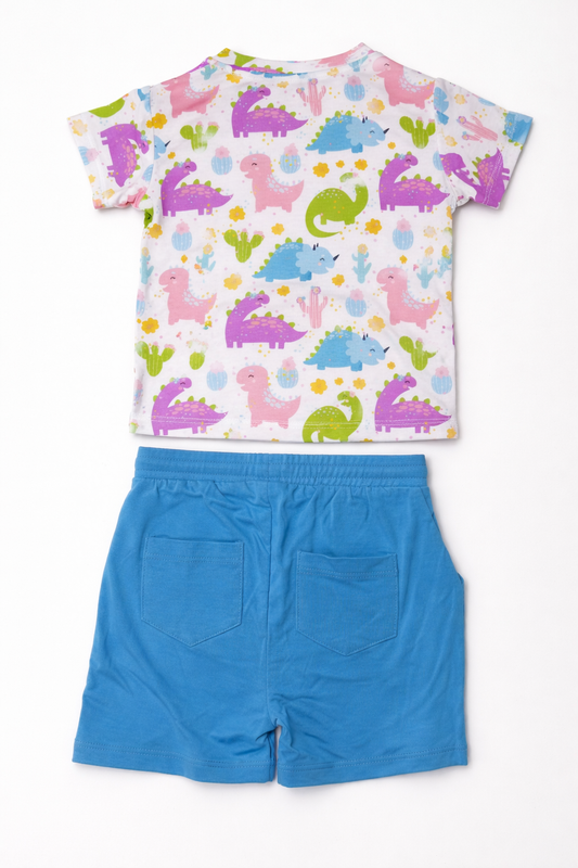 Short-Sleeved Pocket Shirt and Shorts Set | Colourful Dinosaurs