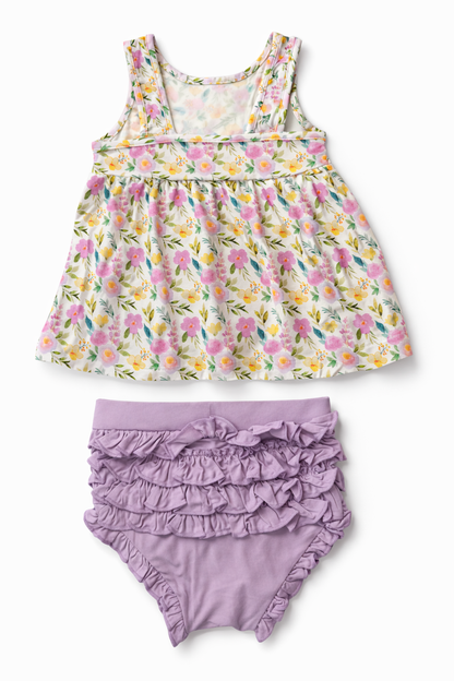Sleeveless Peplum Top with Bummie Shorts Set | Yellow Floral